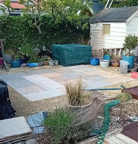 New Gravel and Porcelain Paved Garden Patio in County Dublin Gravel and Porcelain Garden Paving installed in County Dublin