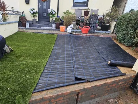 Garden Paving & Landscaping Services in Dublin 3 Weed Membrane Layed as Ground Preparation in a Dublin Garden